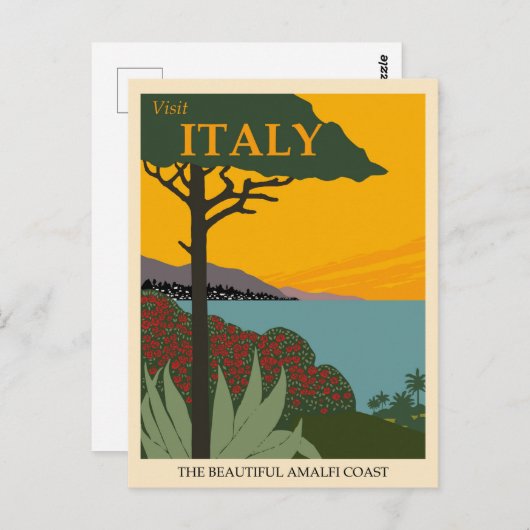 イタリアを訪れ、美しいアマルフィ海岸旅行 ポストカード (正面/裏面)