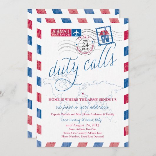 イタリアアンティーク航空便軍隊の移動告知 招待状 (正面/裏面)