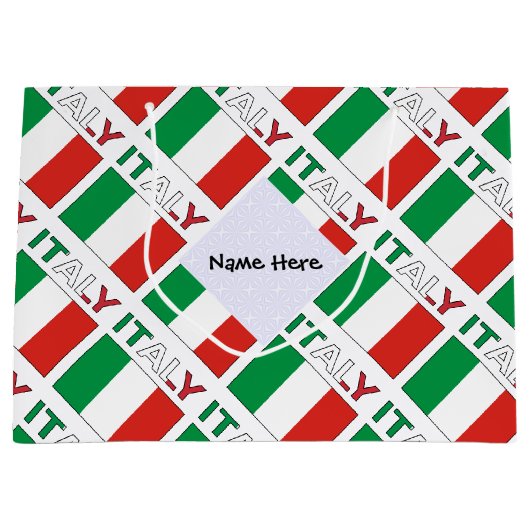 イタリアイタリアンと国旗の名前と並べて ラージペーパーバッグ (正面)
