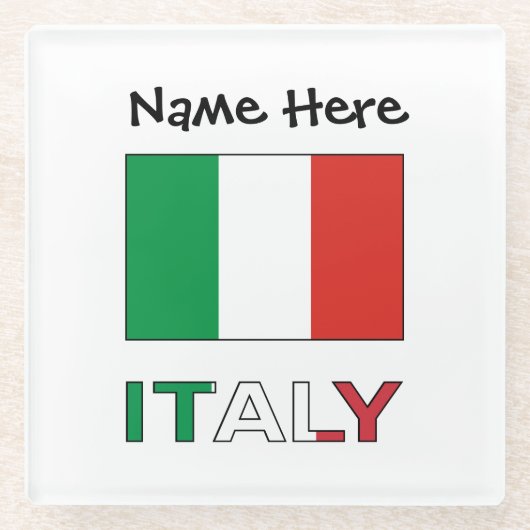 イタリアイタリアンと国旗の名前 ガラスコースター (正面)