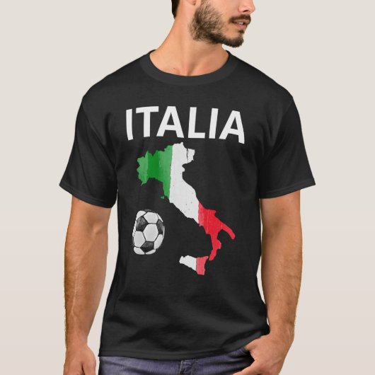 イタリアイタリアン国旗の地図サッカーイタリア Tシャツ (正面)