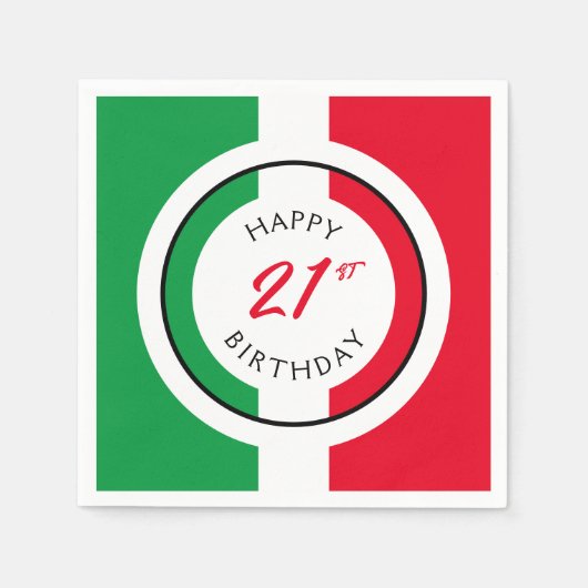 イタリアイタリアン国旗ハッピー21歳の誕生日 スタンダードカクテルナプキン (正面)