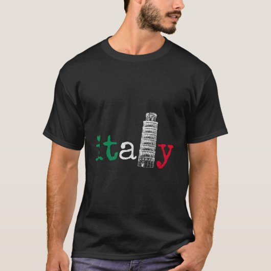 イタリアイタリアン国旗プライドPの塔を傾ける Tシャツ (正面)