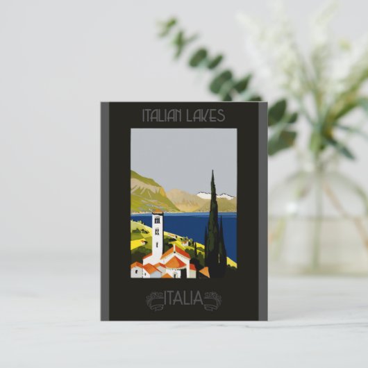 イタリアイタリアン湖レトロヴィンテージ旅行ポスター ポストカード (スタンド正面)