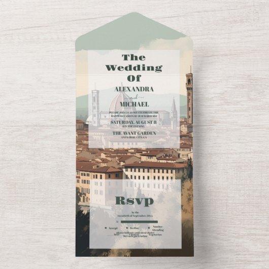 イタリアエレガントフィレンツェ行き先結婚式 オールインワン招待状 (内側)