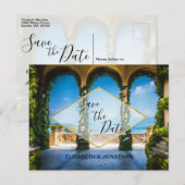 イタリアエレガントブルーグリーン金ゴールド保存日 案内ポストカード (正面/裏面)