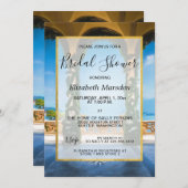 イタリアエレガント金ゴールドブルーグリーンブライダルシャワー 招待状 (正面/裏面)