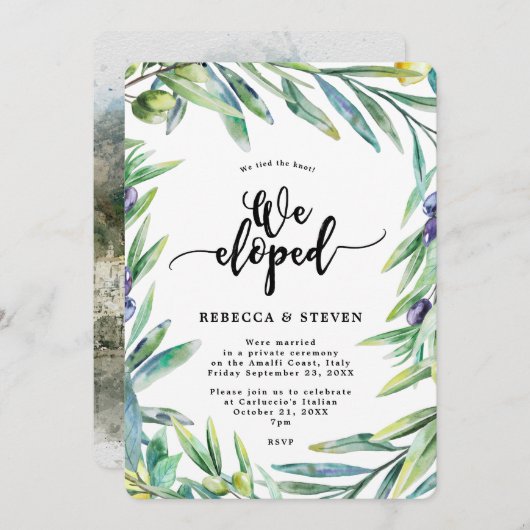 イタリアオリーブ我々は我々が駆け落ちした招待の結び目を結んだ 招待状 (正面/裏面)