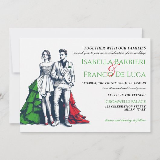イタリアカップル結婚式招待状 招待状 (正面)