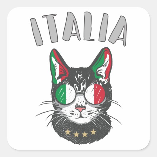 イタリアサッカーキャットマスコットイタリアンファン国旗 スクエアシール (正面)