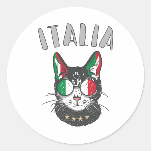 イタリアサッカーキャットマスコットイタリアンファン国旗 ラウンドシール (正面)