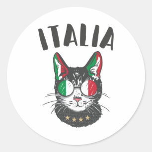 イタリアサッカーキャットマスコットイタリアンファン国旗 ラウンドシール