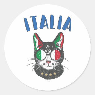 イタリアサッカーキャットマスコットイタリアンファン国旗 ラウンドシール