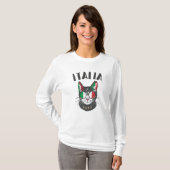 イタリアサッカーキャットマスコットイタリアンファン国旗 Tシャツ (正面フル)