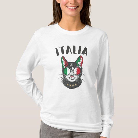 イタリアサッカーキャットマスコットイタリアンファン国旗 Tシャツ (正面)