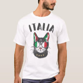 イタリアサッカーキャットマスコットイタリアンファン国旗 Tシャツ (正面)