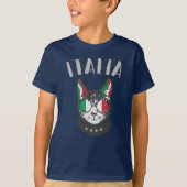 イタリアサッカーキャットマスコットイタリアンファン国旗 Tシャツ (正面)