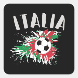 イタリアサッカーボールグランジ国旗 スクエアシール