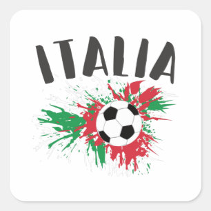 イタリアサッカーボールグランジ国旗 スクエアシール