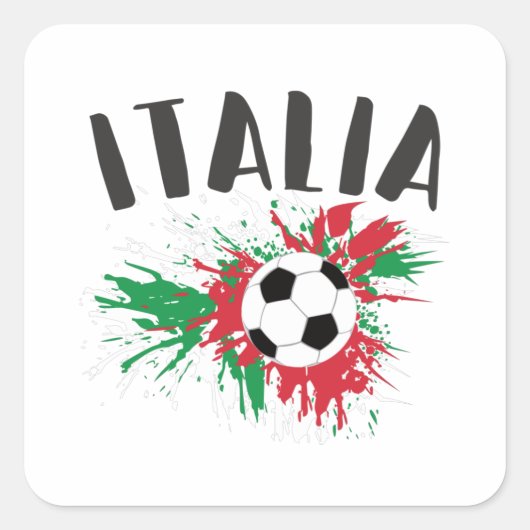 イタリアサッカーボールグランジ国旗 スクエアシール (正面)