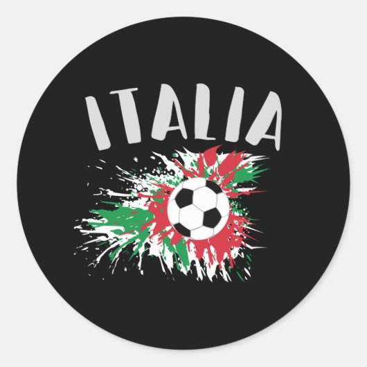 イタリアサッカーボールグランジ国旗 ラウンドシール (正面)