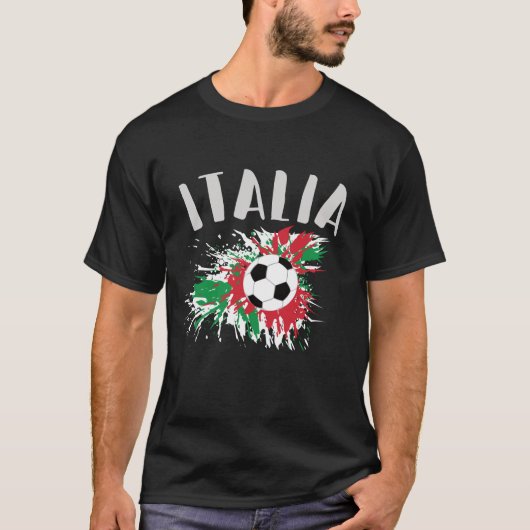 イタリアサッカーボールグランジ国旗 Tシャツ (正面)