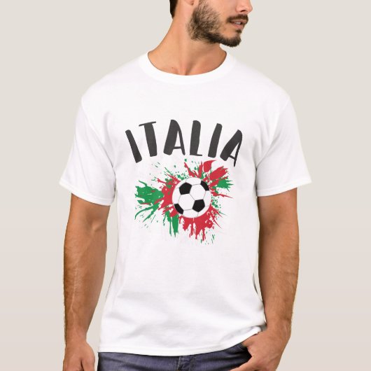 イタリアサッカーボールグランジ国旗 Tシャツ (正面)