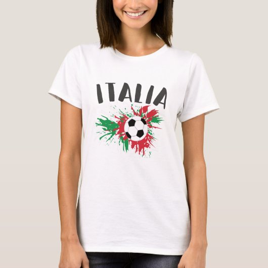 イタリアサッカーボールグランジ国旗 Tシャツ (正面)