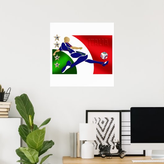 イタリアサッカーメンアスリートサッカーイタリア国旗のファン ポスター (ホームオフィス)