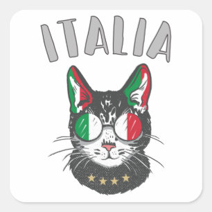 イタリアサッカー猫マスコットファイタリアンン国旗 スクエアシール