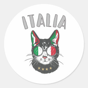 イタリアサッカー猫マスコットファイタリアンン国旗 ラウンドシール
