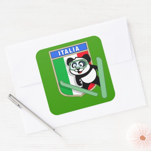 イタリアスキージャンプのパンダ スクエアシール (封筒)