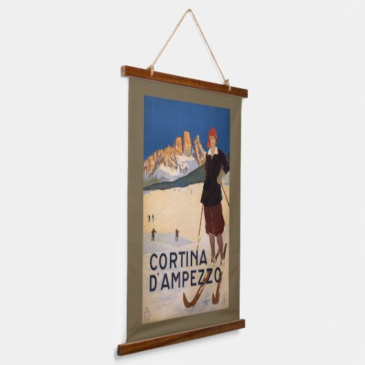 イタリアスキーヴィンテージ旅行 吊り下げ型タペストリー (傾斜あり)