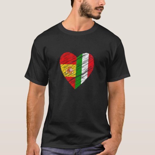 イタリアスペインのスペインハートイタリアン国旗Love H Tシャツ (正面)