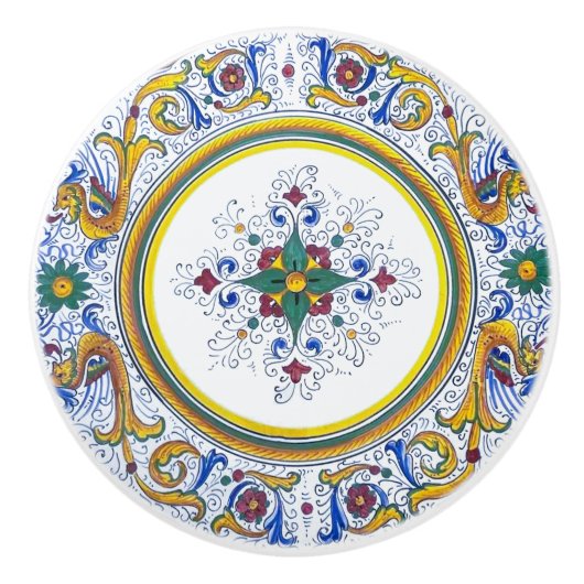 イタリアデルタ複雑なフローラモチーフのキャビネット引出し セラミックノブ (正面)