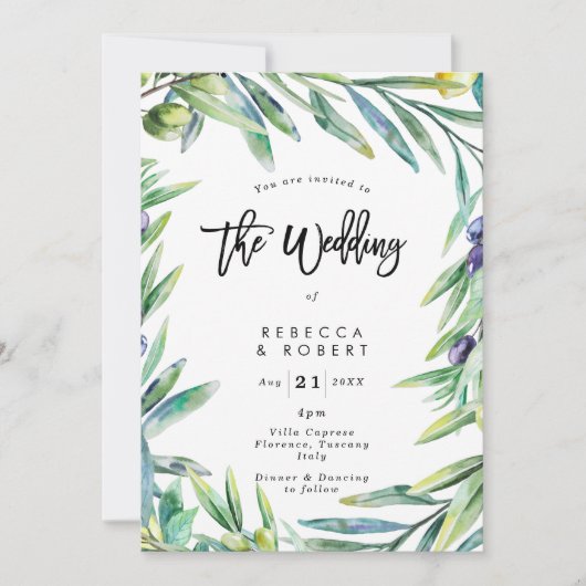 イタリアトスカーナオリーブモダン結婚式招待状 招待状 (正面)