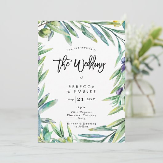 イタリアトスカーナオリーブモダン結婚式招待状 招待状 (スタンド正面)
