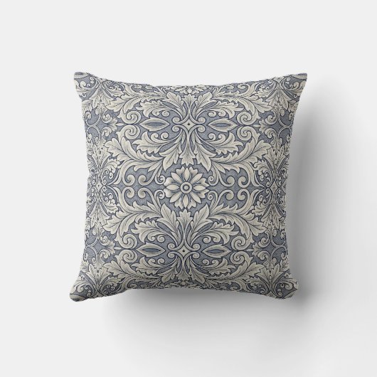 イタリアナテエレガントダマスク石板ブルー&クリーム クッション (裏面)