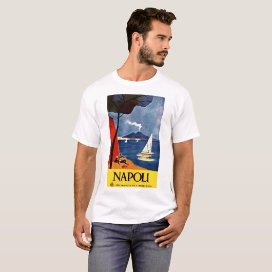 イタリアナポリのヴィンテージ旅行ポスター Tシャツ (正面フル)