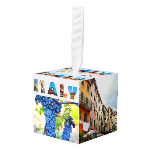 イタリアバケーション旅行写真クリスマス キューブオーナメント (正面アングル)