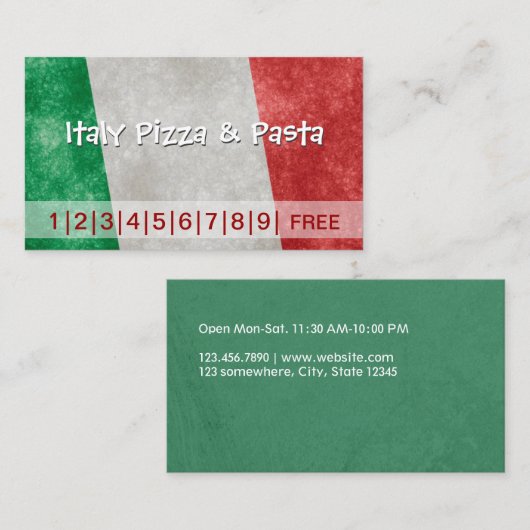 イタリアピザ&パスタビジネスロイヤリティパンチカード ロイヤリティカード (正面/裏面)