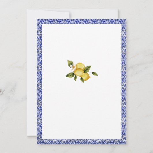 イタリアブルーウォーターカラーレモン日付カードを保存 セーブザデート (裏面)