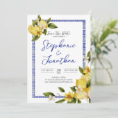 イタリアブルーウォーターカラーレモン日付カードを保存 セーブザデート (スタンド正面)