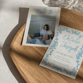 イタリアブルーハンド地中海のドロー写結婚真 セーブザデート