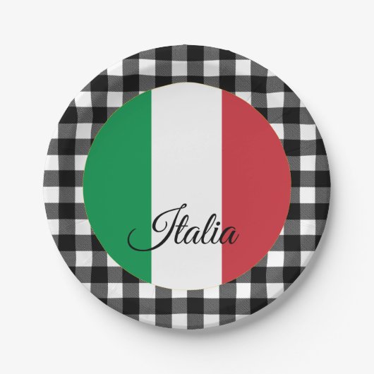 イタリアプレート、バッファローのプレイド&イタリアン国旗 ペーパープレート (正面)