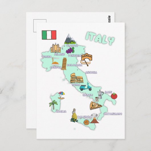 イタリアマップランドマーク観光客アトラクション都市 ポストカード (正面/裏面)