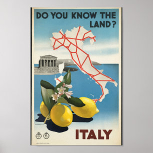 イタリアマップヴィンテージ旅行ポスター ポスター