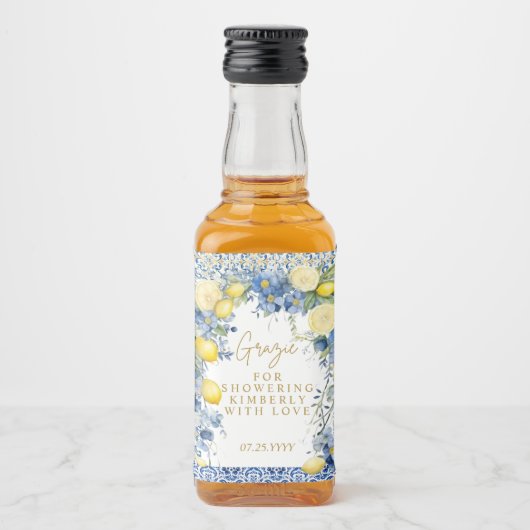 イタリアレモンブルータイルグラジーブライダルシャワー リキュールボトルラベル (正面)