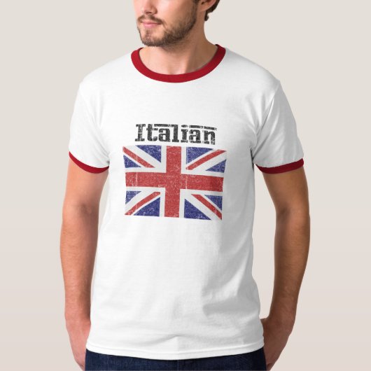 イタリアンなイギリスの旗おもしろいなメンズTシャツ Tシャツ (正面)