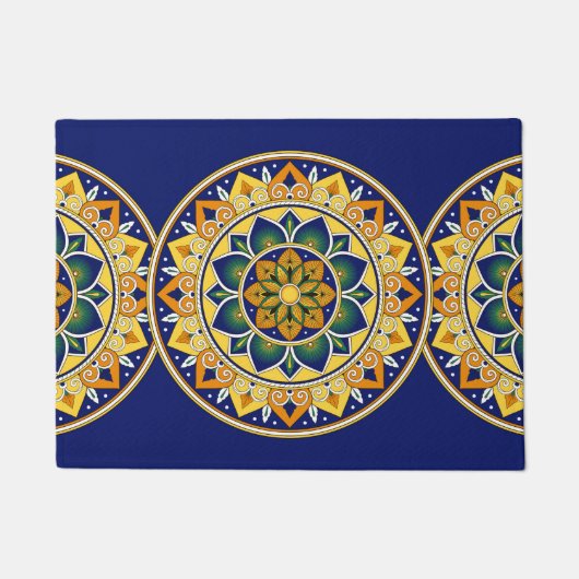 イタリアンなタイルパターン-孔雀のモチーフのマジョリカ ドアマット (正面)